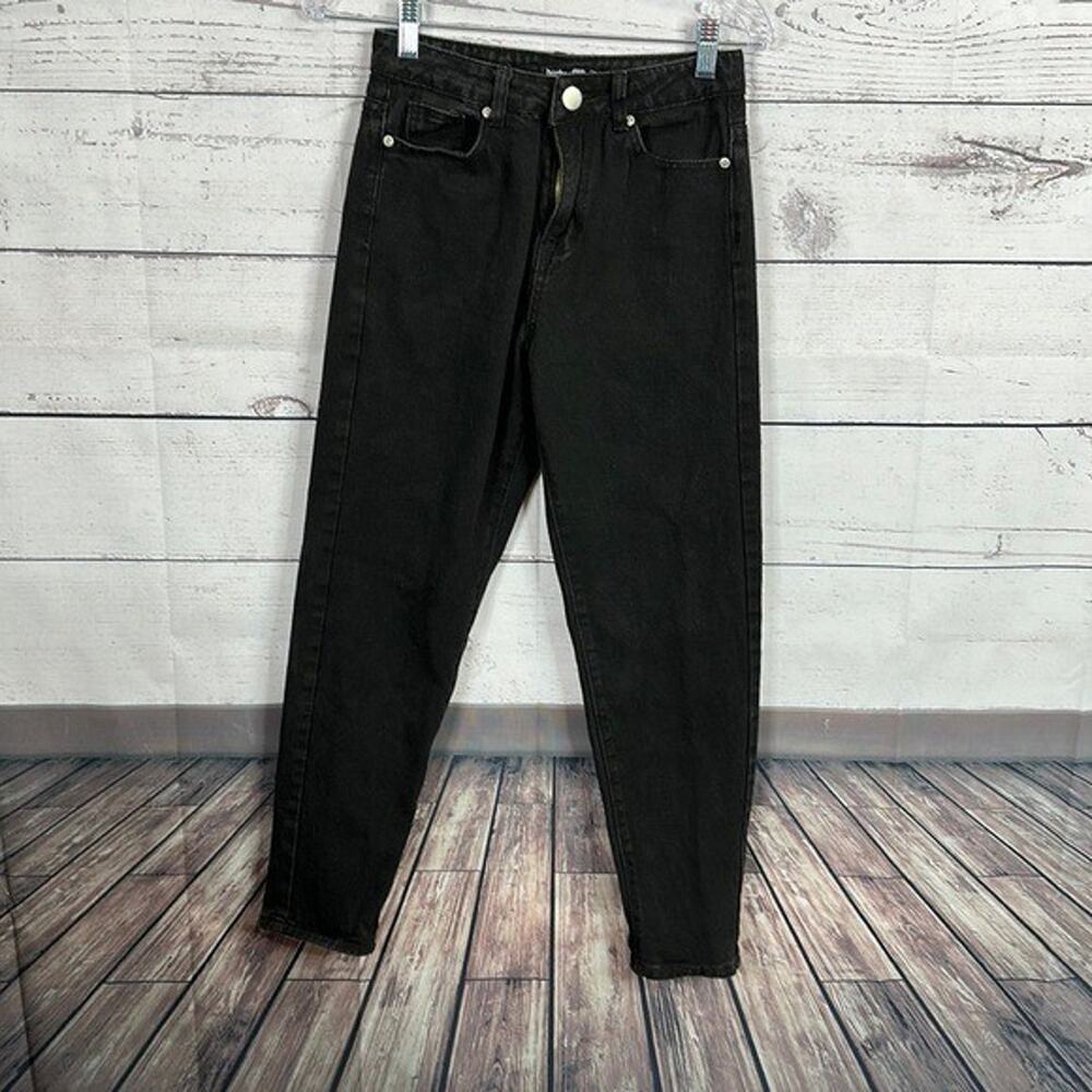 Boohoo Jeans Womens‎ 2 Black y2k Mom High Rise tapered Grunge Distressed Faded